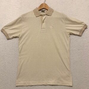 VTG Boast Polo Shirt Mens S Striped Embroidered Leaf Hong Kong Lightweight Cream